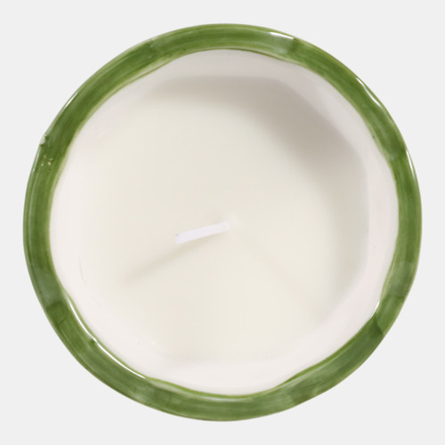 80300-01#4", 6oz Fluted Chinoiserie Candle, Green/white