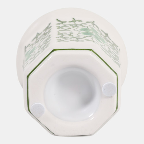 80300-01#4", 6oz Fluted Chinoiserie Candle, Green/white