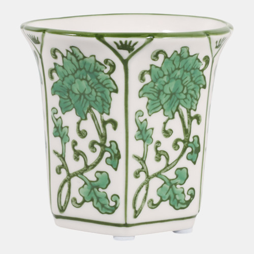 80301-01#4", 6oz Fluted Chinoiserie Candle, Green/white