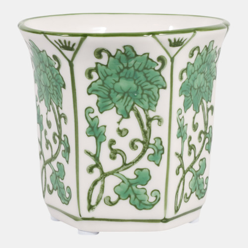 80301-01#4", 6oz Fluted Chinoiserie Candle, Green/white
