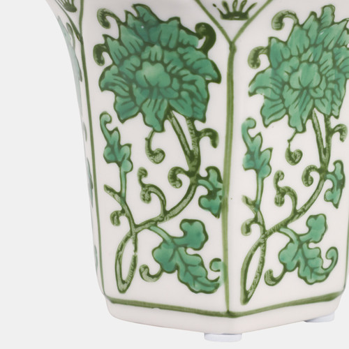 80301-01#4", 6oz Fluted Chinoiserie Candle, Green/white