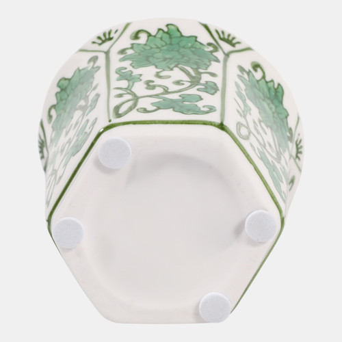 80301-01#4", 6oz Fluted Chinoiserie Candle, Green/white