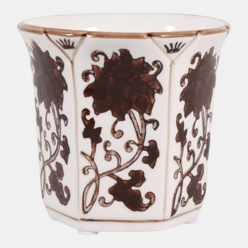 80301-02#4", 6oz Fluted Chinoiserie Candle, Brown/white