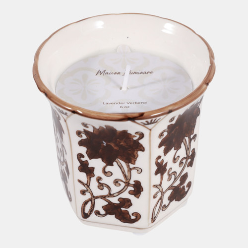 80301-02#4", 6oz Fluted Chinoiserie Candle, Brown/white