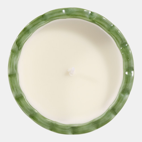 80302-01#4", 7oz Fluted Chinoiserie Candle, Green/white