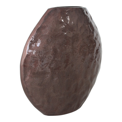 15230-16#11x10" Enamel Finish Metal Vase, Brown