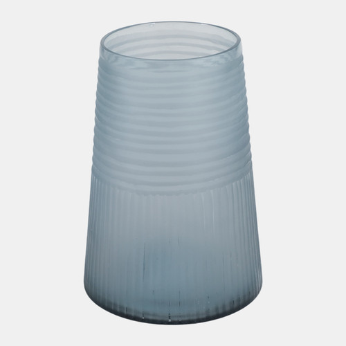 22904-01#8x6" Etched Lines Tapered Glass Vase, Blue
