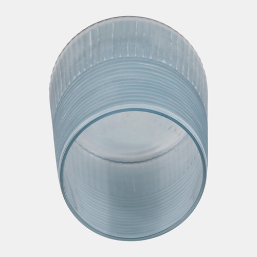 22904-01#8x6" Etched Lines Tapered Glass Vase, Blue