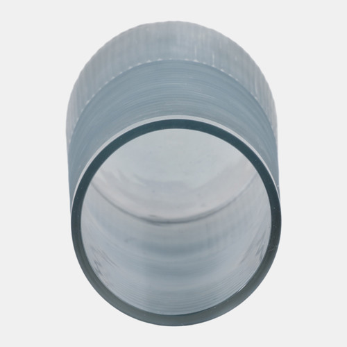 22904-02#12x6" Etched Lines Tapered Glass Vase, Blue