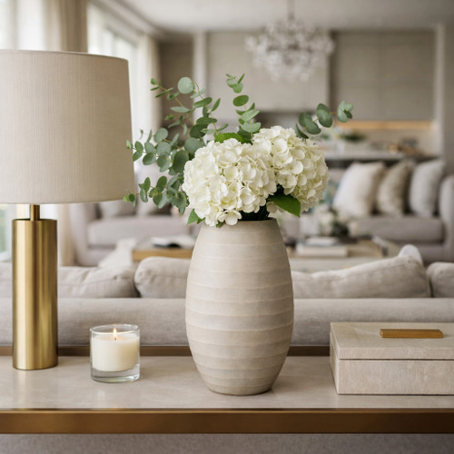 22905-01#11x5" Rustic Etched Glass Vase, Grey