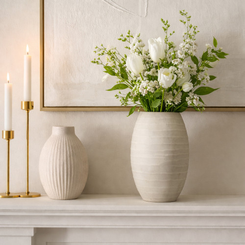 22905-01#11x5" Rustic Etched Glass Vase, Grey