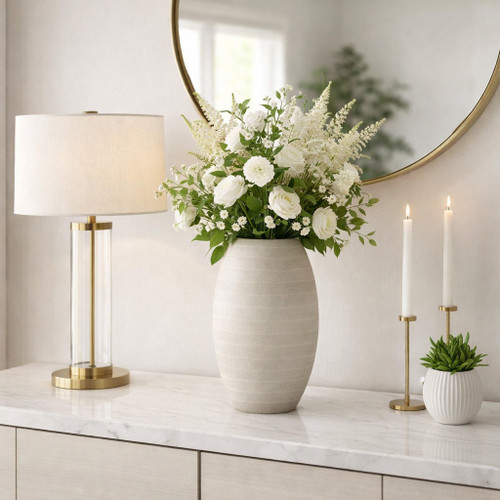 22905-02#13x7" Rustic Etched Glass Vase, Grey