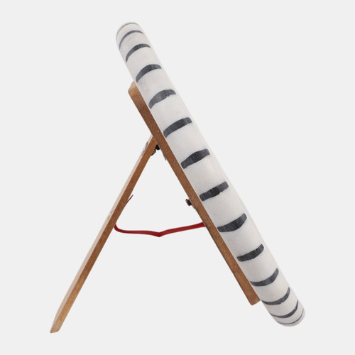 22909#4x4" Round Marble Frame With Inlay, White/black