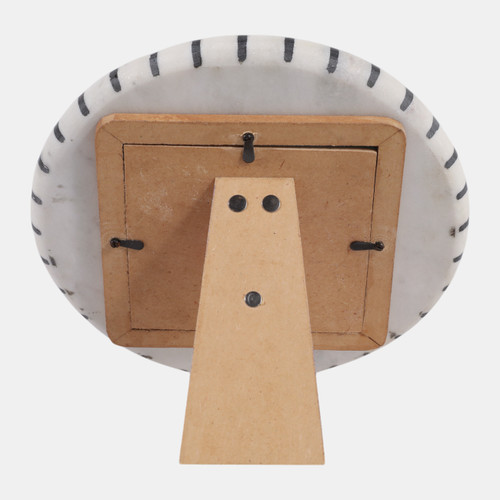 22909#4x4" Round Marble Frame With Inlay, White/black