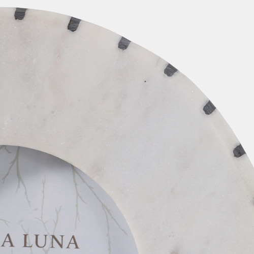 22909#4x4" Round Marble Frame With Inlay, White/black