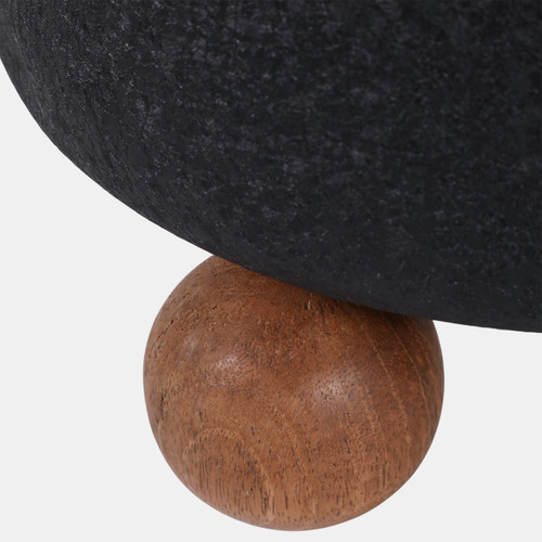 20400-03#S/2 9/11" Round Planters Wood Ball Feet, Black/nat
