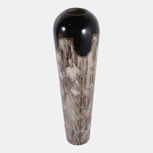 22915-01#30x9" Marbled Enamel Floor Vase, Tan/black