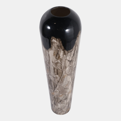 22915-01#30x9" Marbled Enamel Floor Vase, Tan/black
