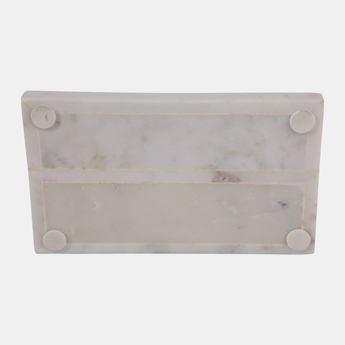 22920-01#12x7" Marble 3-cup & Tray Desk Organizer, White