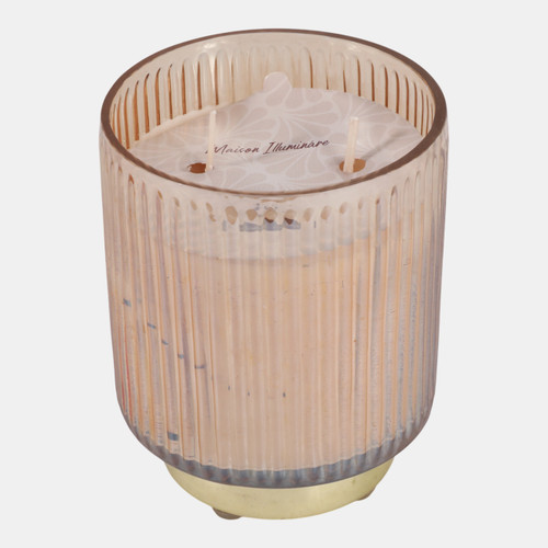 80541-01#5" 18 Oz Vanilla Glass Candle On Base, Amber/gold