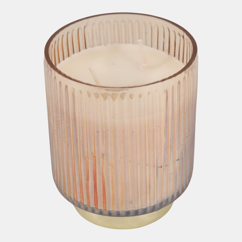 80541-01#5" 18 Oz Vanilla Glass Candle On Base, Amber/gold