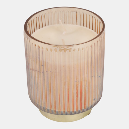 80541-01#5" 18 Oz Vanilla Glass Candle On Base, Amber/gold