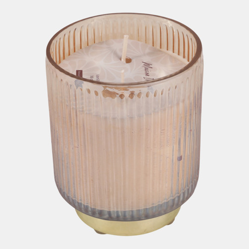80541-01#5" 18 Oz Vanilla Glass Candle On Base, Amber/gold