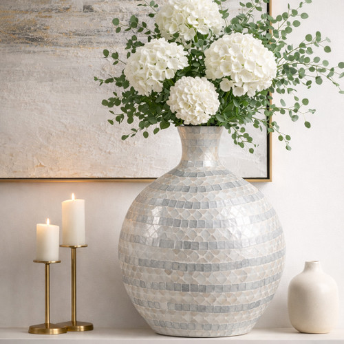 19143-03#19x16" Capiz Gourd Vase, Blue