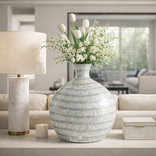 19143-03#19x16" Capiz Gourd Vase, Blue