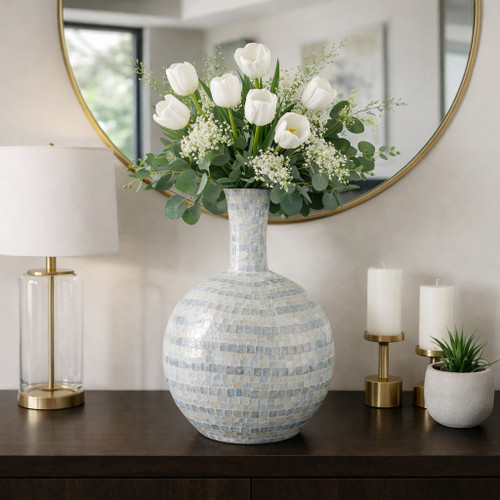 19143-04#23x16" Capiz Gourd Vase, Blue