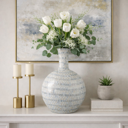 19143-04#23x16" Capiz Gourd Vase, Blue