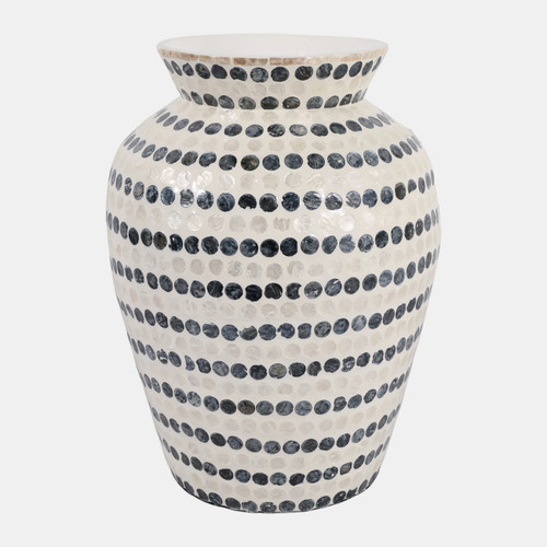 22937-02#16x12" Capiz Dots Vase, Ivory/blue