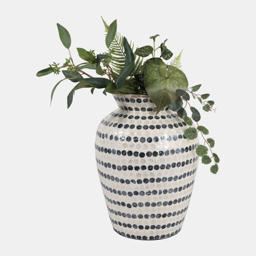 22937-02#16x12" Capiz Dots Vase, Ivory/blue
