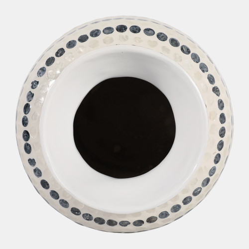 22937-02#16x12" Capiz Dots Vase, Ivory/blue