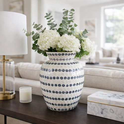 22937-02#16x12" Capiz Dots Vase, Ivory/blue