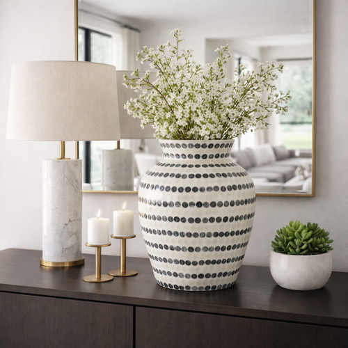 22937-02#16x12" Capiz Dots Vase, Ivory/blue