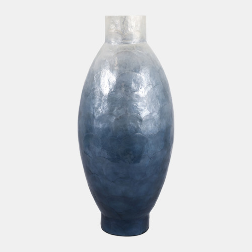 22939-01#20x9" Ombre Capiz Vase, Ivory/blue