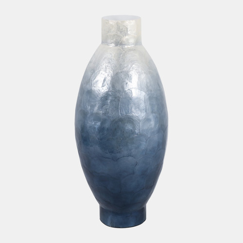 22939-01#20x9" Ombre Capiz Vase, Ivory/blue