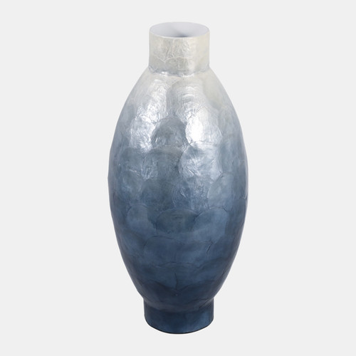 22939-01#20x9" Ombre Capiz Vase, Ivory/blue
