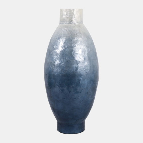 22939-01#20x9" Ombre Capiz Vase, Ivory/blue