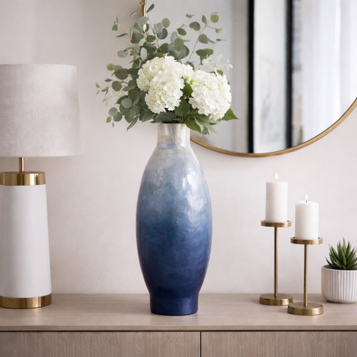 22939-01#20x9" Ombre Capiz Vase, Ivory/blue