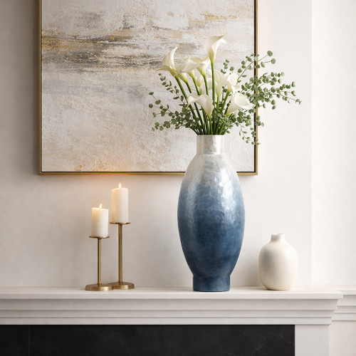 22939-01#20x9" Ombre Capiz Vase, Ivory/blue