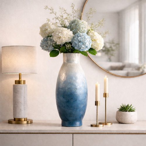 22939-02#24x10" Ombre Capiz Vase, Ivory/blue
