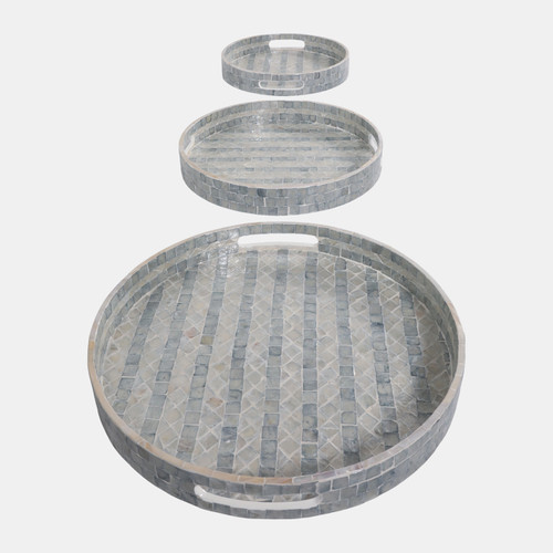 22940-02#S/3 12/14/16" Capiz Trays, Blue