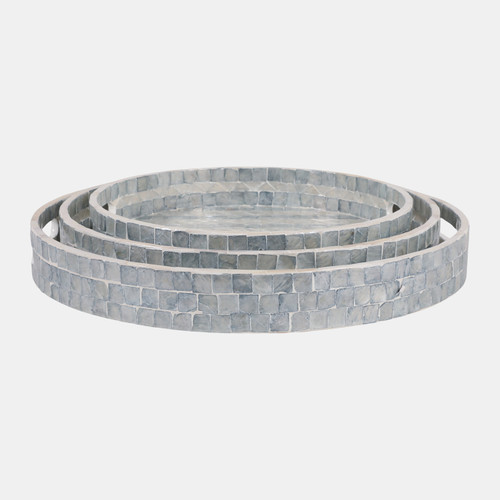 22940-02#S/3 12/14/16" Capiz Trays, Blue