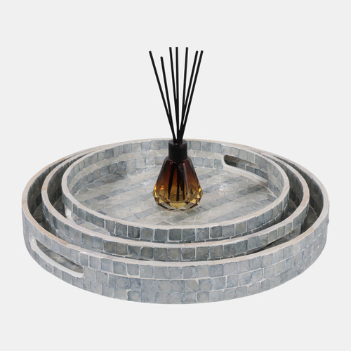 22940-02#S/3 12/14/16" Capiz Trays, Blue