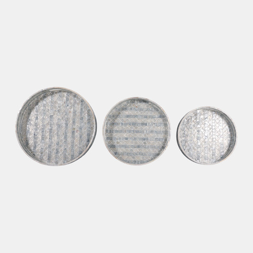 22940-02#S/3 12/14/16" Capiz Trays, Blue