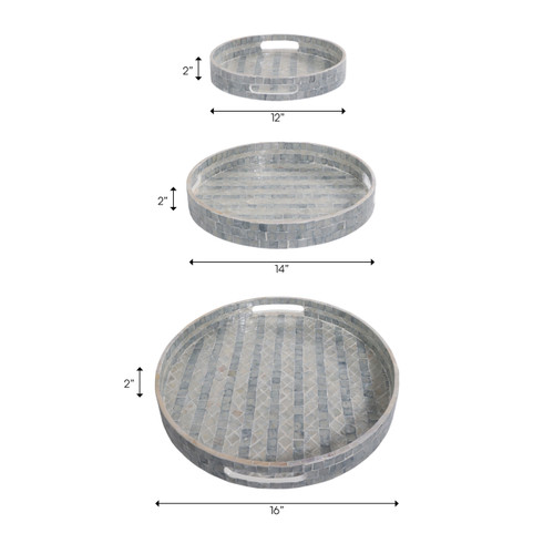 22940-02#S/3 12/14/16" Capiz Trays, Blue