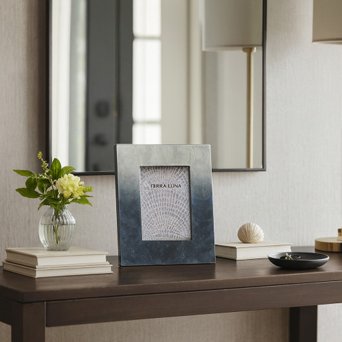 22942-01#4x6" Ombre Capiz Photo Frame, Ivory/ Blue