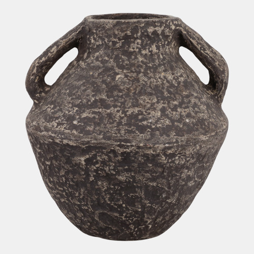 18236-05#14x14" Paper Mache Vase With Handles, Rustic Brown